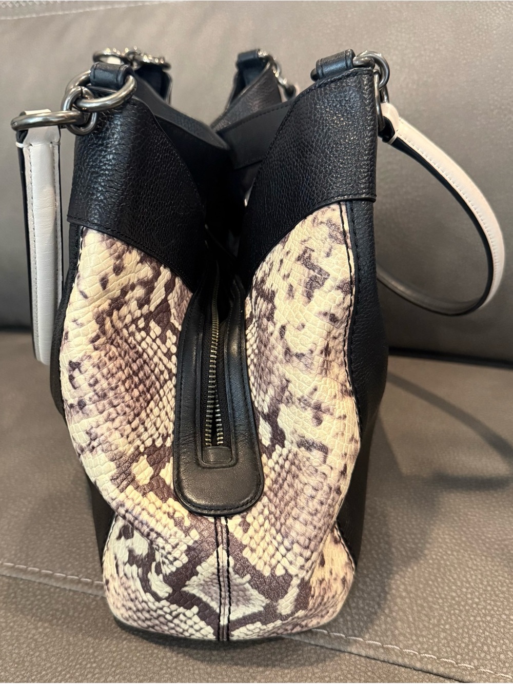 Coach Black Pebbled Leather Snake Skin Hobo with Silver Hardware - Picture 4 of 7